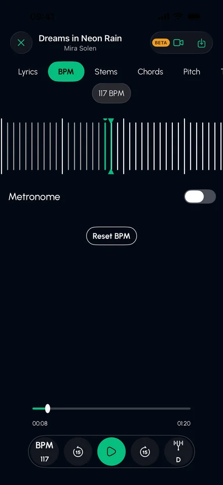 BPM detection with a metronome toggle