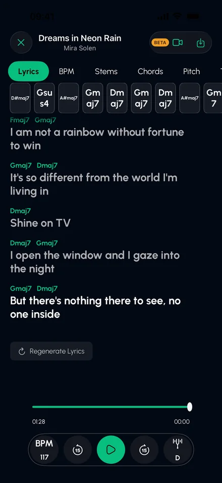 Lyrics with chords above each line