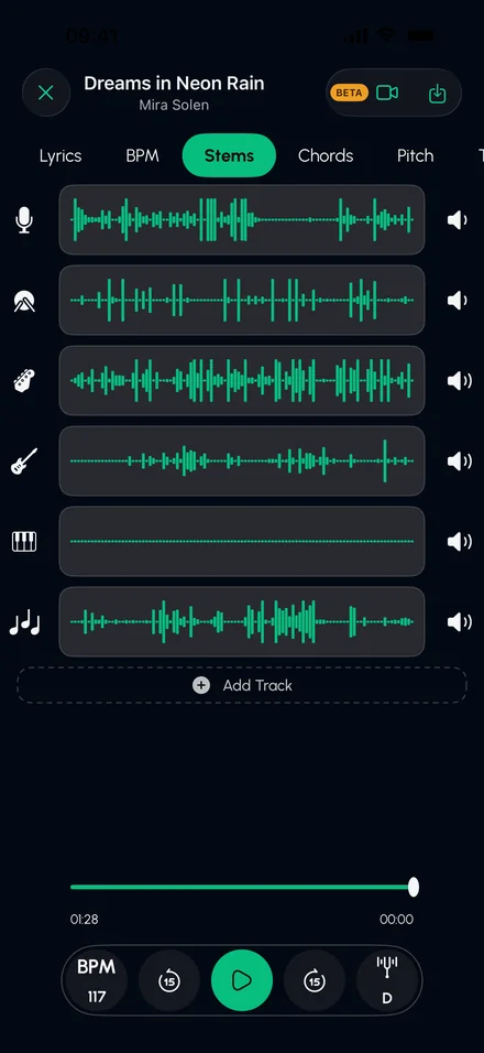 Six stems with mute buttons